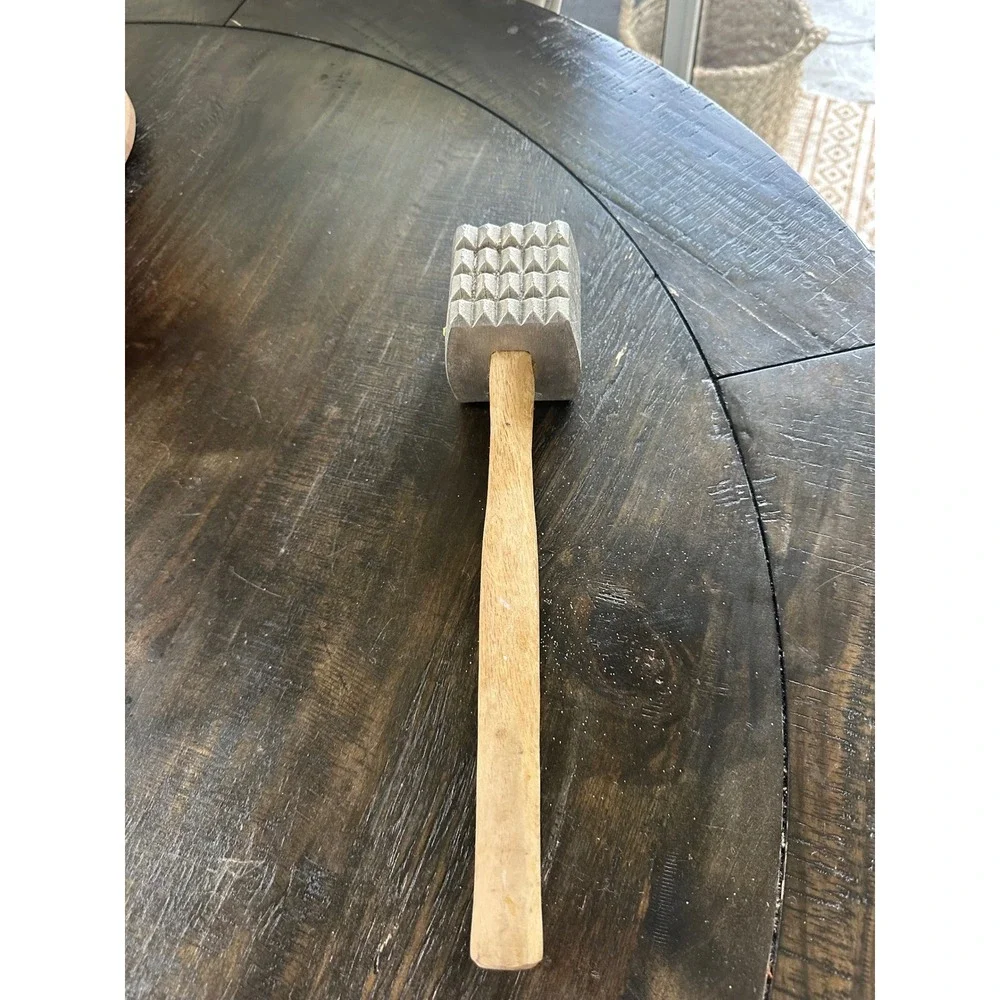 Vintage Meat Tenderizer‎ Mallet Aluminum Dual Sided Wooden Handle Kitchen Tool